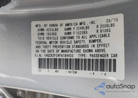 2015 Honda Accord Lx from USA, damaged, VIN 1HGCR2F34FA184430